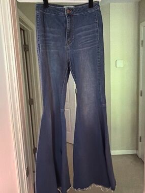 Free People Dark Blue High-Rise Wide-Leg Flare Jeans